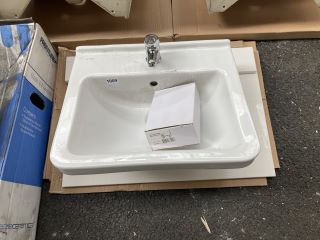 (COLLECTION ONLY) 700 X 500MM WHITE FLOATING SHELF WITH 1TH CERAMIC BASIN COMPLETE WITH MONO BASIN MIXER TAP & CHROME SPRUNG WASTE - RRP £380: LOCATION - B8
