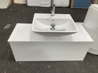 (COLLECTION ONLY) WALL HUNG 1 DRAWER COUNTERTOP SINK UNIT IN WHITE 1000 X 400MM WITH 1TH CERAMIC BASIN COMPLETE WITH MONO BASIN MIXER TAP & CHROME SPRUNG WASTE: LOCATION - A1