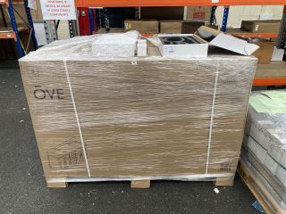 OVE DECORS FLOOR STANDING 4 DOOR 5 DRAWER TWIN SINK UNIT IN AMERICAN GREY WITH A WHITE ROCK GRANITE TWIN COUNTERTOP WITH BACKSPLASH PRE-DRILLED FOR 3TH BASIN MIXERS, TOP COMES COMPLETE WITH 2 CERAMIC