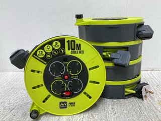 4 X MASTERPLUG POWER AT WORK 10M CABLE REEL EXTENSION LEADS: LOCATION - B12