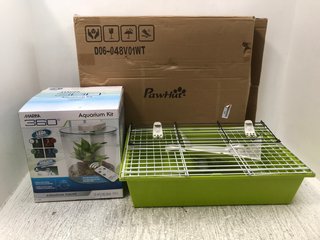 3 X ASSORTED PET ITEMS TO INCLUDE FERPLAST SMALL ANIMAL CAGE IN LIME/WHITE: LOCATION - C10