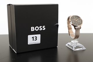 BOSS GREY SUNRAY CRYSTAL SET MULTI DIAL ROSE GOLD STAINLESS STEEL MESH STRAP LADIES WATCH : RRP £219.00: LOCATION - BOOTH