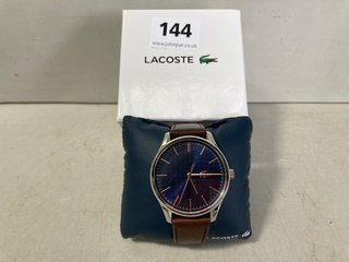 LACOSTE VIENNA 3 HANDS WATCH WITH BROWN LEATHER STRAP - RRP £119: LOCATION - WA1