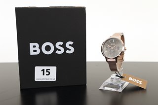 BOSS GREY SUNRAY CRYSTAL SET MULTI DIAL ROSE GOLD STAINLESS STEEL MESH STRAP LADIES WATCH : RRP £219.00: LOCATION - BOOTH