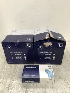 2 X BOXES OF TOUCHFLEX NITRILE POWDER FREE EXAMINATION GLOVES IN BLUE - SZE UK L & XL: LOCATION - D9