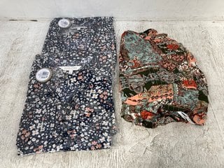 2 X WOMENS APRICOT DITSY CLUSTER RUFFLE DRESSES IN NAVY - SIZE UK M & L TO ALSO INCLUDE APRICOT V NECK SCARF PRINT MAXI DRESS - SIZE UK L: LOCATION - D13