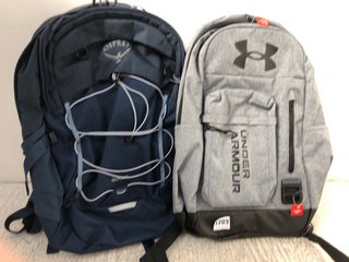 UNDER ARMOUR BACKPACK IN GREY TO ALSO INCLUDE QUASAR BACKPACK IN NAVY: LOCATION - D17