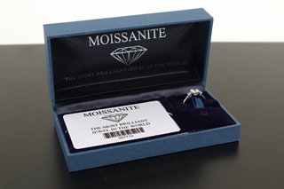 MOISSANITE WHITE GOLD SOLITAIRE WITH SQUARE ACCENTS 1.57CT SIZE R : RRP £599.00: LOCATION - BOOTH