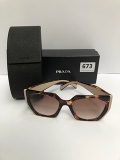 PRADA OPAQUE RECTANGLE SUNGLASSES IN BROWN - RRP £370.00: LOCATION - A1