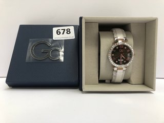 GC SWISS MOVEMENT POLISHED SILVER & ROSE GOLD CRYSTAL WATCH - RRP £425.00: LOCATION - A1