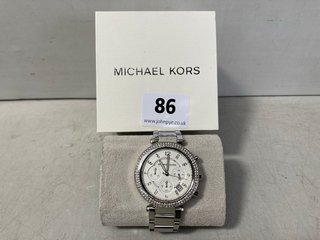 MICHAEL KORS WOMENS PARKER CHRONOGRAPH WATCH IN STAINLESS STEEL - RRP £269: LOCATION - WA1
