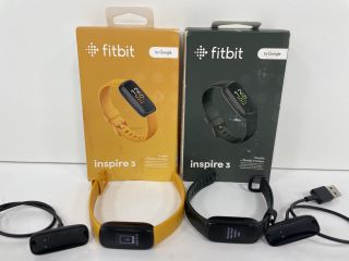 2X FITBIT INSPIRE 3 HEALTH & FITNESS TRACKER: MODEL NO FB424 (WITH BOXES, STRAPS & CHARGER CABLES) [JPTM115121]