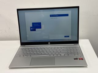 HP PAVILION 256 GB LAPTOP IN SILVER: MODEL NO 15-EH2000NA (WITH BOX & MAINS POWER CABLE). AMD RYZEN 5 5625U @ 2.30GHZ, 8 GB RAM, 15.6" SCREEN, AMD RADEON GRAPHICS [JPTM115054]