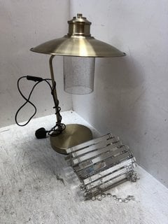 BRUSHED BRASS TABLE LAMP WITH METAL SHADE TO ALSO INCLUDE SMALL MIRRORED CRYSTAL LAMP: LOCATION - AR3