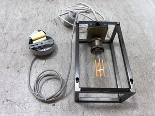 2 X ITEMS TO INCLUDE GREY CORDED PENDANT ALSO TO INCLUDE BRUSHED CHROME/BRASS WALL LIGHT WITH ANTIQUE BULB: LOCATION - AR4