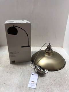 2 X LIGHTING ITEMS TO INCLUDE HECTOR TABLE LAMP IN BLACK & BRUSHED BRASS CEILING PENDANT: LOCATION - AR4