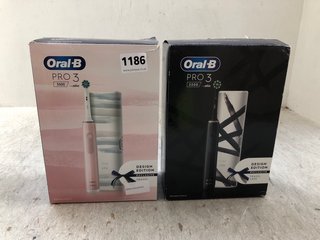 2 X ORAL-B PRO-3 3500 ELECTRIC TOOTHBRUSHES IN PINK & BLACK COLOURS: LOCATION - AR9