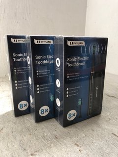 3 X PHYLIAN SONIC ELECTRIC TOOTHBRUSHES: LOCATION - AR11