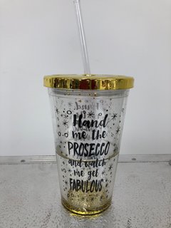 QTY OF SPARKLE DESIGN PLASTIC DRINKING CUPS WITH STRAWS: LOCATION - BR14