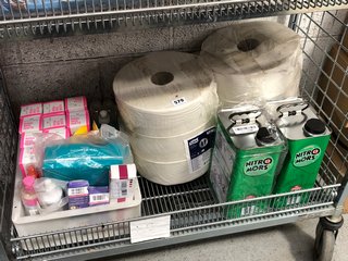 (COLLECTION ONLY) QTY OF ASSORTED ITEMS TO INCLUDE NITROMORS PAINT STRIPPER & LARGE ROLLS OF WHITE HAND TOWEL: LOCATION - BR19