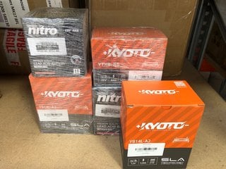 (COLLECTION ONLY) QTY OF ASSORTED BATTERIES TO INCLUDE NITRO NTX14-BS LEAD ACID BATTERY NTX5L-BS ALSO TO INCLUDE 2 X KYOTO YB14L-A2 BATTERIES & KYOTO YTX9-BS BATTERY: LOCATION - A3