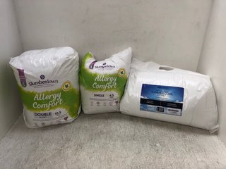 3 X ASSORTED BED ITEMS TO INCLUDE SLUMBERDOWN ALLERGY COMFORT DOUBLE SIZE DUVET: LOCATION - D3