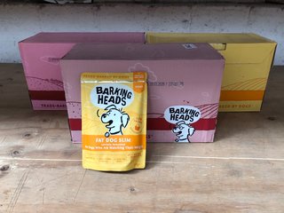 3 X ASSORTED BARKING HEADS GOLDEN YEARS , BEEF WELLINGTON AND FAT DOG SLIM WET DOG FOOD POUCHES BB: 03/26: LOCATION - B6