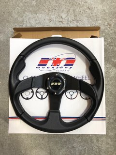 MOUNTNEY CLASSIC RACING STYLE STEERING WHEEL IN BRUSHED BLACK STEEL AND BLACK LEATHER: LOCATION - AR1