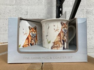QTY OF FINE CHINA MUG AND COASTER SETS IN WILDLIFE FOX DESIGN: LOCATION - BR11