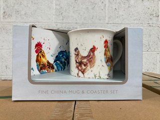 QTY OF THE LEONARDO COLLECTION FINE CHINA MUG AND COASTER SETS IN COCKEREL AND HEN DESIGN: LOCATION - BR11