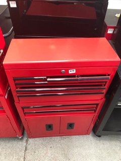 8 DRAWER 2 DOOR TOOL STORAGE CABINET IN RED AND BLACK: LOCATION - B1