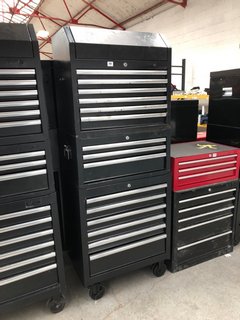 6 DRAWER WHEELED TOOL CHEST IN BLACK TO INCLUDE MATCHING 3 DRAWER MIDDLE CHEST AND 6 DRAWER TOP CHEST: LOCATION - B1