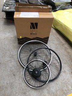 QTY OF ASSORTED BICYCLE WHEELS TO INCLUDE DT SWISS WHEEL RIMS AND BRUSHLESS MOTORISED E BIKE WHEEL RIM: LOCATION - B5