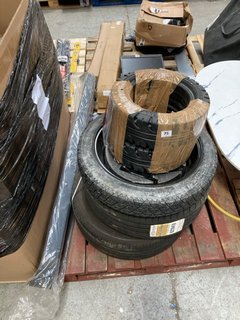 QTY OF ASSORTED AUTOMOTIVE ITEMS TO INCLUDE 2 X FORKLIFT TRUCK HEAVY DUTY TYRES: LOCATION - A2