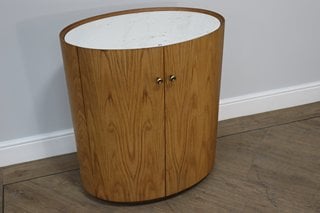 ANDREA COMPACT BAR CABINET IN WHITE MARBLE & OAK RRP - £1695: LOCATION - D1