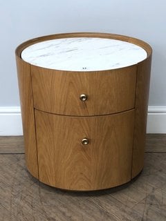 ANDREA BEDSIDE TABLE IN WHITE MARBLE & OAK RRP - £995: LOCATION - D1