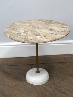 FLEET LOW SIDE TABLE IN NATURAL MARBLE & BRASS RRP - £395: LOCATION - D1