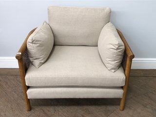 SYDNEY CANE ARMCHAIR IN WASHED LINEN FLAX RRP - £1695: LOCATION - D2