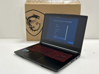 MSI GF63 THIN 11SC GAMING 512GB SSD LAPTOP: MODEL NO BB51140H8GXXDXX (WITH BOX & POWER CABLE, FRENCH KEYBOARD LAYOUT) INTEL CORE I5-11400H @ 2.70GHZ, 8GB RAM, 15.6" SCREEN, NVIDIA GEFORCE GTX 1650 [J