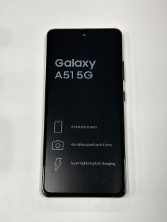 SAMSUNG GALAXY A51 5G 128 GB SMARTPHONE IN BLACK: MODEL NO SM-A516U (WITH CHARGER CABLE, PLUG AND WIRED EARPHONES, UNUSED RETAIL) [JPTM115116] THIS PRODUCT IS FULLY FUNCTIONAL AND IS PART OF OUR PREM