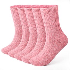24 X ELIFEACC 5 PAIRS THERMAL WOMEN SOCKS WARM THICK KNITTING WINTER WOOL SOCK FOR LADIES (PINK, 5.5-10) - TOTAL RRP £300: LOCATION - A RACK