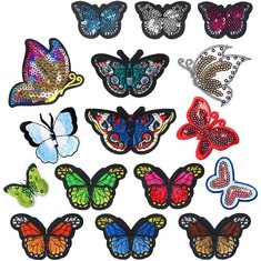 56 X VGOODALL BUTTERFLY IRON ON PATCHES, 16PCS BUTTERFLY PATCHES EMBROIDERED BUTTERFLY PATCH FOR DIY JEANS JACKET CLOTHING HANDBAG SHOES CAP - TOTAL RRP £169: LOCATION - A RACK