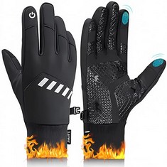 14 X LERWAY THERMAL WINTER WARM GLOVES MEN WOMEN:WATERPROOF WINDPROOF TOUCHSCREEN GLOVES WITH ANTI-SLIP SILICONE PATTERNS THICKENED BLACK GLOVES HIKING CAMPING RUNNING CYCLING CLIMBING (BLACK-L) - TO