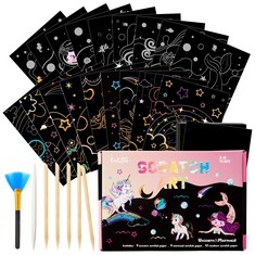 46 X SCRATCH PAPER ART KIT - 30 PCS MAGIC SCRATCH OFF PAPER FOR GIRLS KIDS UNICORN MERMAID THEME ART SUPPLIES COLORFUL DRAWING ART CRAFT WITH WOODEN STYLUS KIDS ACTIVITIES PARTY CHRISTMAS BIRTHDAY GI