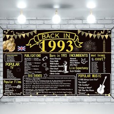 10 X MOOROVGI 30TH BIRTHDAY PARTY DECORATIONS,BACK IN 1993 BANNER 30 YEAR OLD BIRTHDAY PARTY POSTER SUPPLIES VINTAGE 1993 BACKDROP PHOTOGRAPHY BACKGROUND FOR MEN & WOMEN - TOTAL RRP £108: LOCATION -