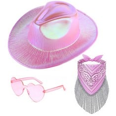 8 X 3 PCS PINK COWBOY HAT COWGIRL ACCESSORIES - PINK COWGIRL HAT WITH BANDANA, HEART SUNGLASSES - RODEO PARTY HATS FOR ADULTS POP ICON CONCERT HEN FANCY DRESS COSTUME(PINK) - TOTAL RRP £100: LOCATION