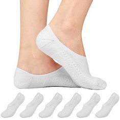 70 X BLU NINFEE TRAINER SOCKS FOR WOMEN, INVISIBLE NO SHOW CUSHIONED SPORT ANKLE SOCKS WITH NON-SLIP GRIPS, SIZE 4-9 (6 WHITE) - TOTAL RRP £407: LOCATION - B RACK