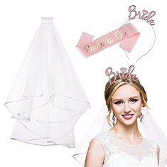 30 X HEN PARTY ACCESSORIES SET, BRIDE TO BE SASH AND VEIL BANNER BRIDE HEADBAND TIARA FOR WEDDING BACHELORETTE PARTY - TOTAL RRP £175: LOCATION - B RACK