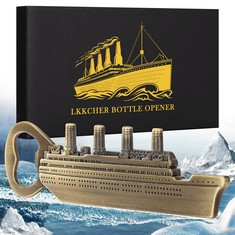 25 X LKKCHER DESIGN STEAMSHIP BEER BOTTLE OPENER, BEER GIFTS FOR MEN WOMEN DAD SON HIM, CHRISTMAS GIFTS WITH GIFT BOX AND CARD, CLASSIC MOVIE MERCHANDISE, BIRTHDAY GIFT, FATHER'S DAY GIFT, BRONZE: LO