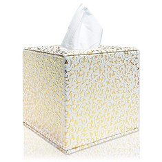 12 X FANUC TISSUE BOX HOLDER, SQUARE PU LEATHER TISSUE BOX COVER FOR BATHROOM VANITY COUNTERTOPS HOME OFFICE CAR (GOLD) - TOTAL RRP £130: LOCATION - D RACK